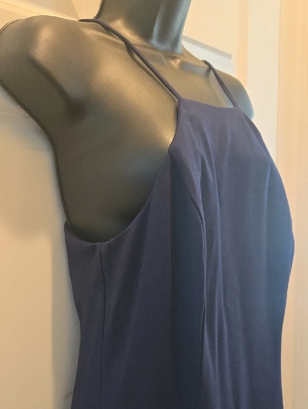 NWT Amanda Uprichard L Navy Blue Flowy Midi Dress   Spaghetti Strap Flare Hem - Picture 5 of 9